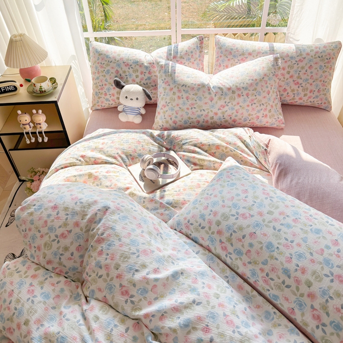 91家纺网 家纺一手货源 找家纺 王朝国际 2026新款时尚印花棉纱四件套 花影