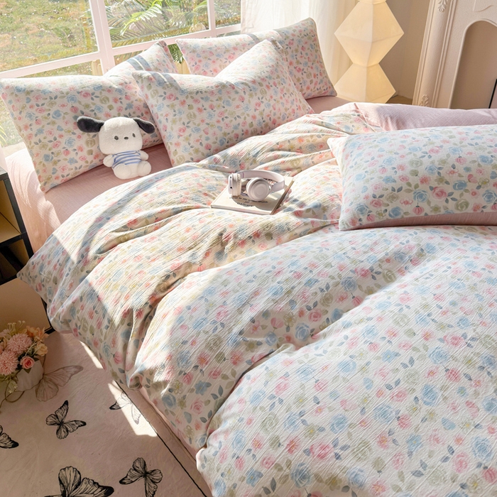 91家纺网 家纺一手货源 找家纺 王朝国际 2026新款时尚印花棉纱四件套 花影