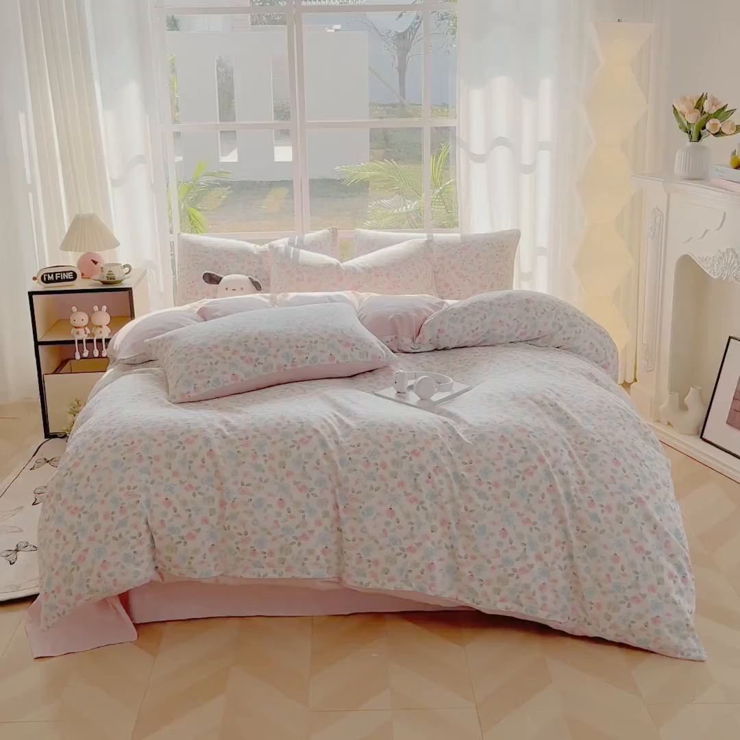 91家纺网 家纺一手货源 找家纺 王朝国际 2026新款时尚印花棉纱四件套 花影