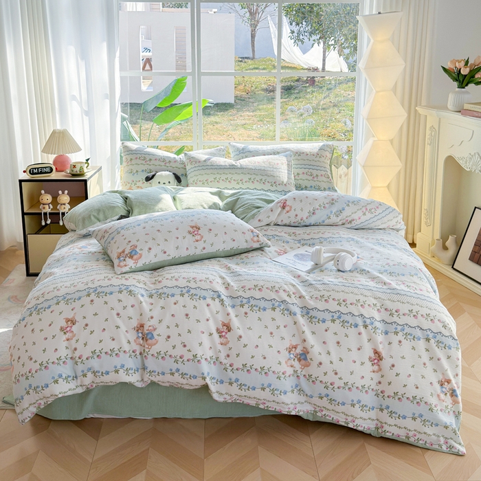 91家纺网 家纺一手货源 找家纺 王朝国际 2026新款时尚印花棉纱四件套 可妮兔