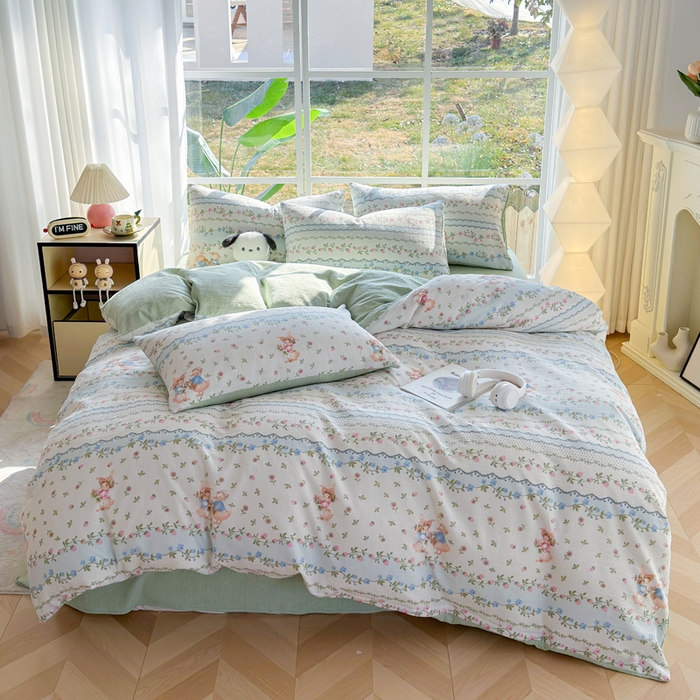 91家纺网 家纺一手货源 找家纺 王朝国际 2026新款时尚印花棉纱四件套 可妮兔