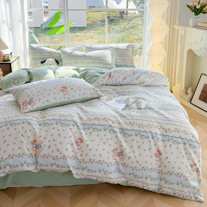 91家纺网 家纺一手货源 找家纺 王朝国际 2026新款时尚印花棉纱四件套 可妮兔