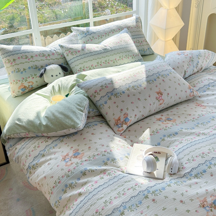 91家纺网 家纺一手货源 找家纺 王朝国际 2026新款时尚印花棉纱四件套 可妮兔