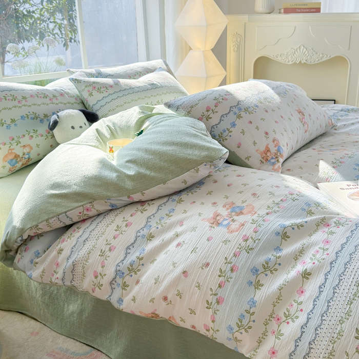 91家纺网 家纺一手货源 找家纺 王朝国际 2026新款时尚印花棉纱四件套 可妮兔