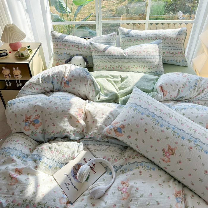 91家纺网 家纺一手货源 找家纺 王朝国际 2026新款时尚印花棉纱四件套 可妮兔