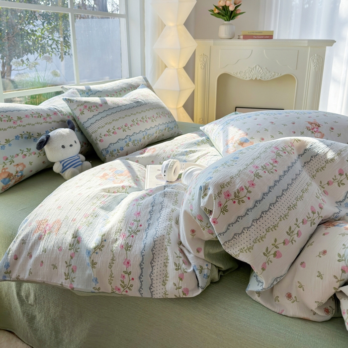 91家纺网 家纺一手货源 找家纺 王朝国际 2026新款时尚印花棉纱四件套 可妮兔