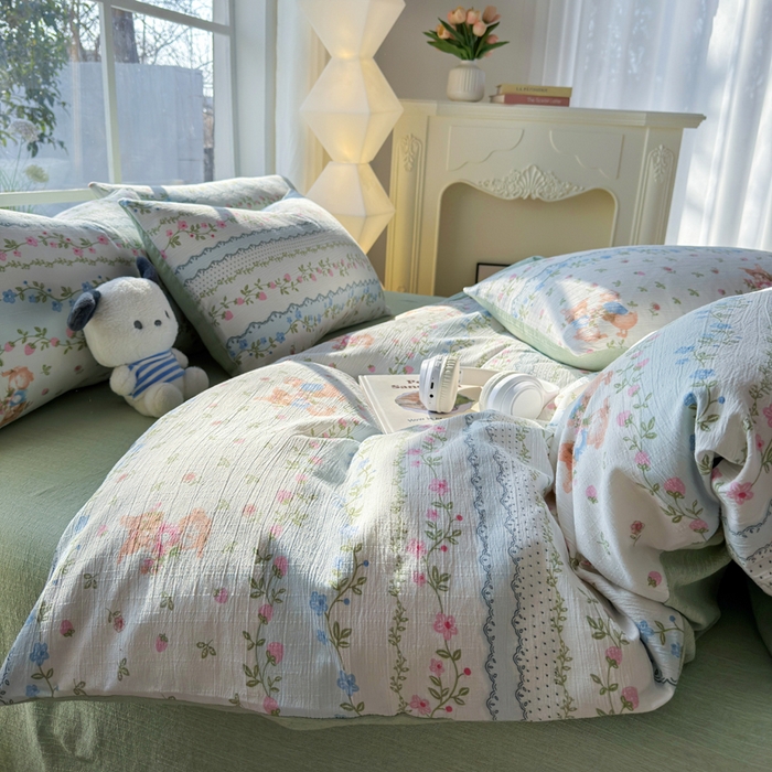 91家纺网 家纺一手货源 找家纺 王朝国际 2026新款时尚印花棉纱四件套 可妮兔