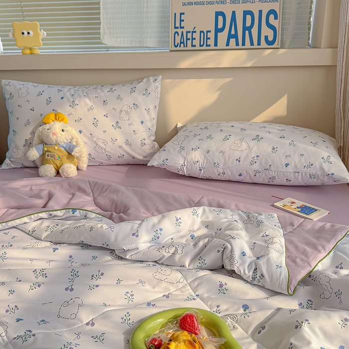 91家纺网 家纺一手货源 找家纺 老帅的工厂店 2026新款A类水洗皱皱纱7A抑菌夏被夏凉被空调被 紫花兔