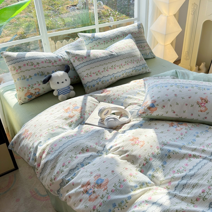 91家纺网 家纺一手货源 找家纺 王朝国际 2026新款时尚印花棉纱四件套 可妮兔