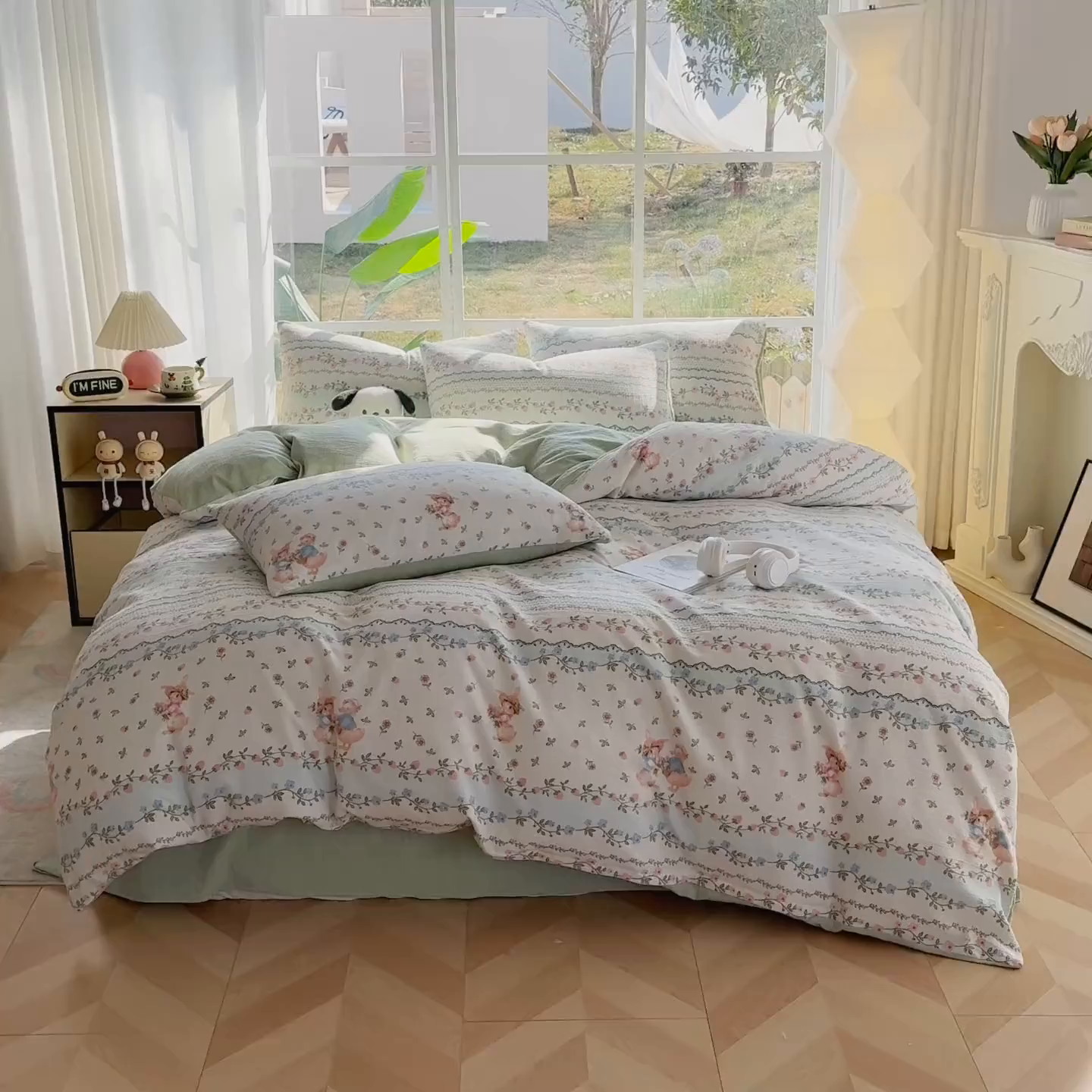 91家纺网 家纺一手货源 找家纺 王朝国际 2026新款时尚印花棉纱四件套 可妮兔