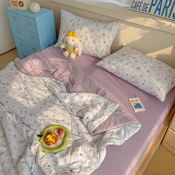 91家纺网 家纺一手货源 找家纺 老帅的工厂店 2026新款A类水洗皱皱纱7A抑菌夏被夏凉被空调被 紫花兔