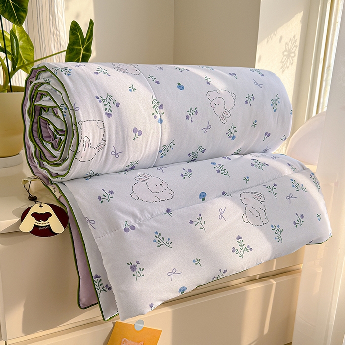 91家纺网 家纺一手货源 找家纺 老帅的工厂店 2026新款A类水洗皱皱纱7A抑菌夏被夏凉被空调被 紫花兔