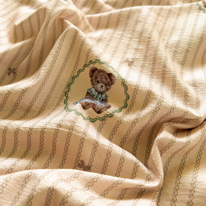 91家纺网 家纺一手货源 找家纺 王朝国际 2026新款时尚印花棉纱四件套 蕾丝小熊