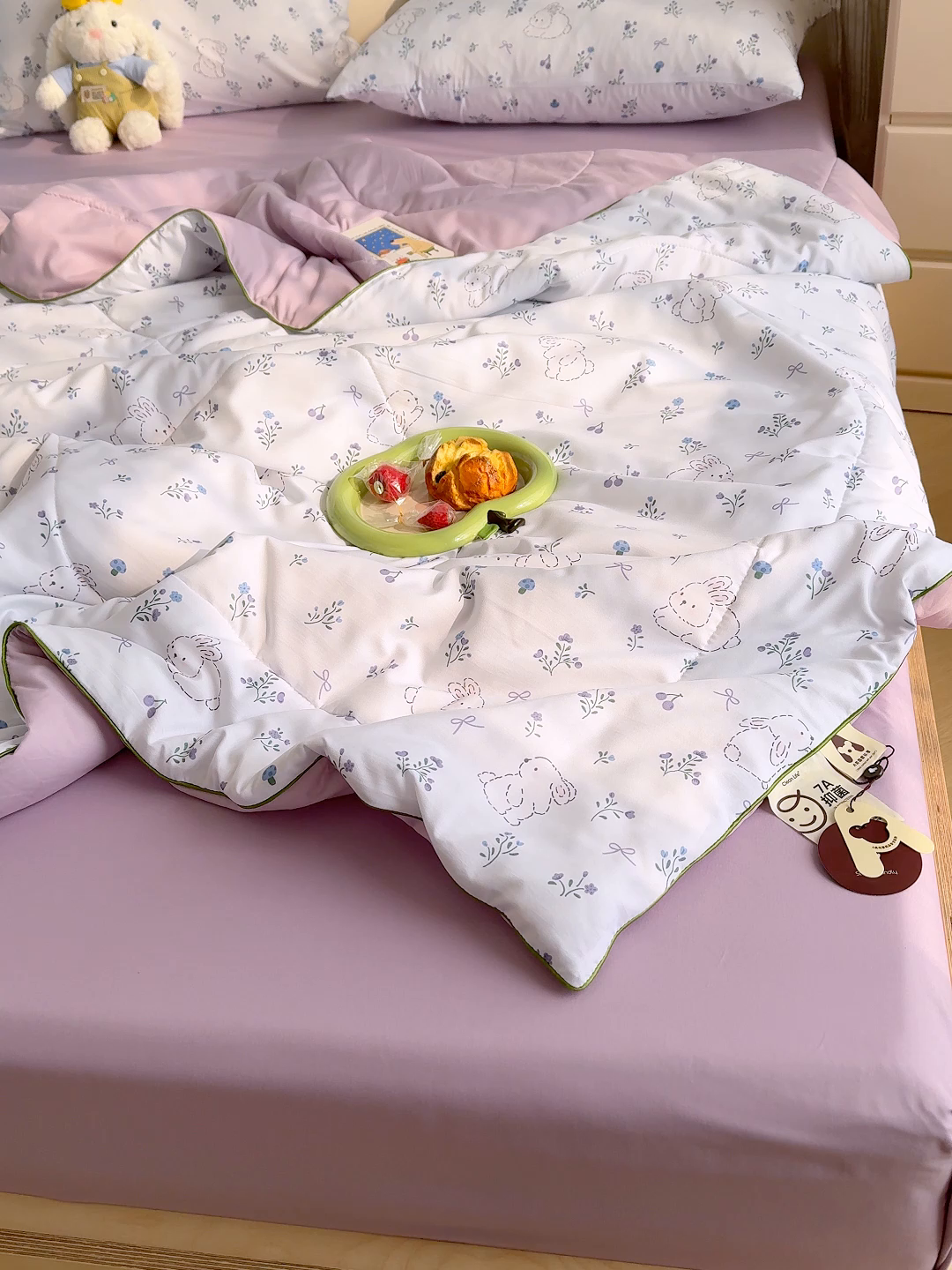 91家纺网 家纺一手货源 找家纺 老帅的工厂店 2026新款A类水洗皱皱纱7A抑菌夏被夏凉被空调被 紫花兔