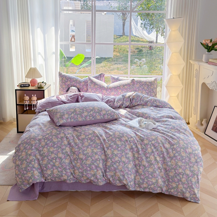 91家纺网 家纺一手货源 找家纺 王朝国际 2026新款时尚印花棉纱四件套 玫瑰园