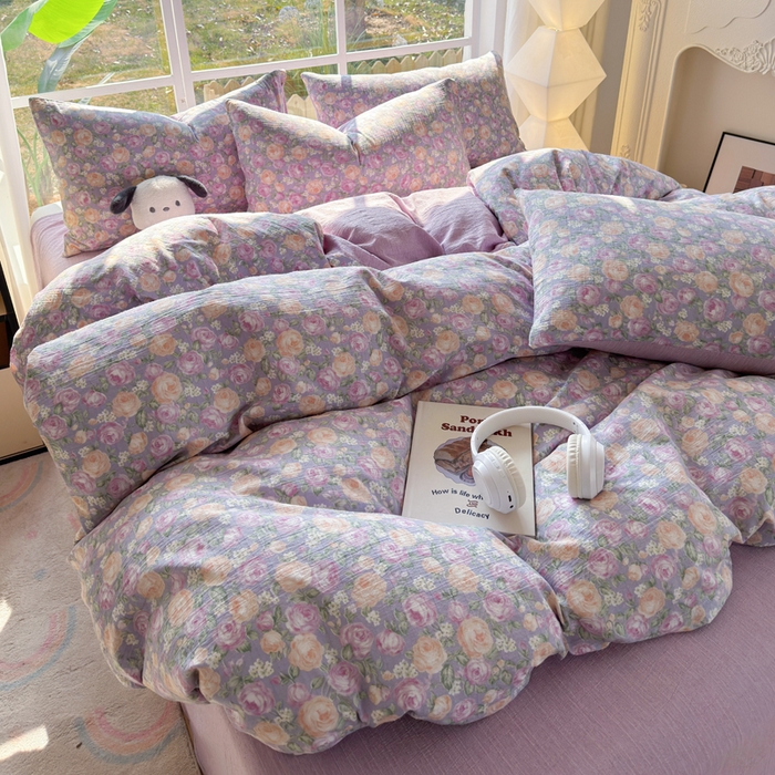 王朝国际 2026新款时尚印花棉纱四件套 玫瑰园