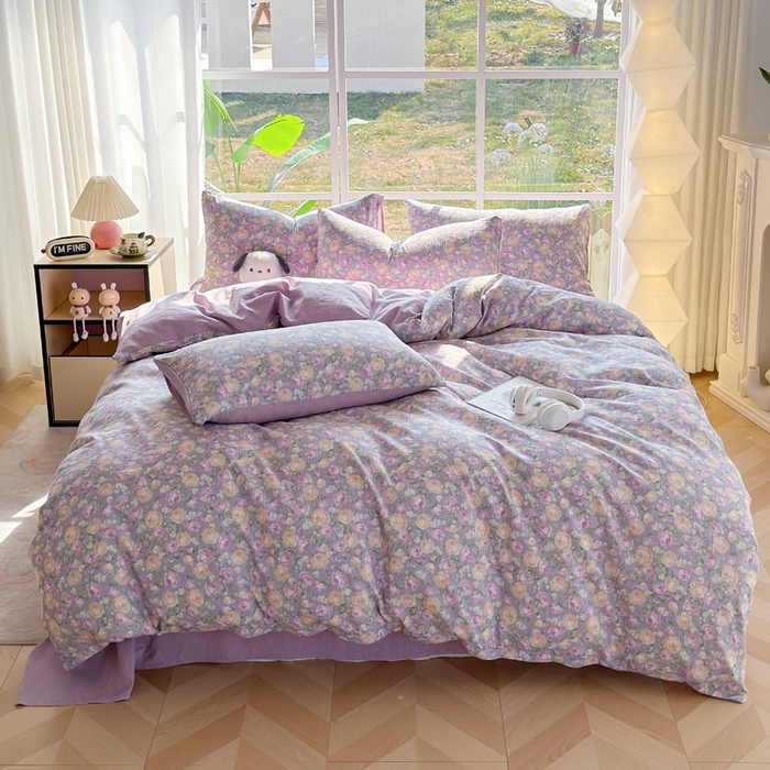 91家纺网 家纺一手货源 找家纺 王朝国际 2026新款时尚印花棉纱四件套 玫瑰园