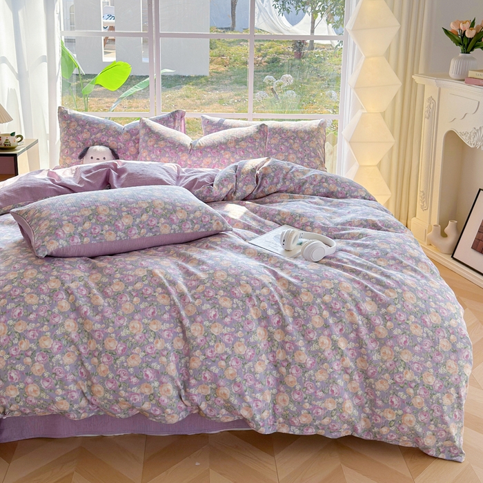 91家纺网 家纺一手货源 找家纺 王朝国际 2026新款时尚印花棉纱四件套 玫瑰园