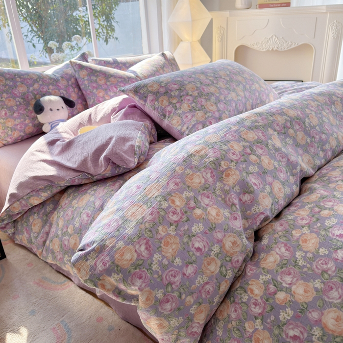 91家纺网 家纺一手货源 找家纺 王朝国际 2026新款时尚印花棉纱四件套 玫瑰园