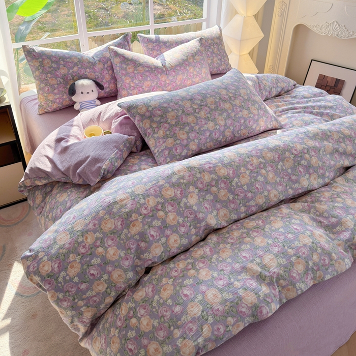 91家纺网 家纺一手货源 找家纺 王朝国际 2026新款时尚印花棉纱四件套 玫瑰园