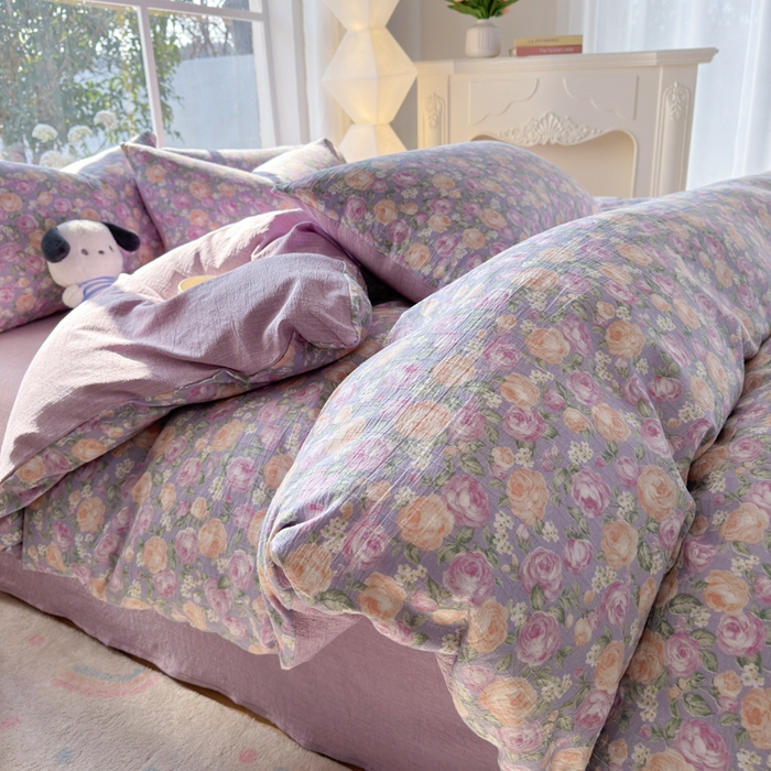 91家纺网 家纺一手货源 找家纺 王朝国际 2026新款时尚印花棉纱四件套 玫瑰园