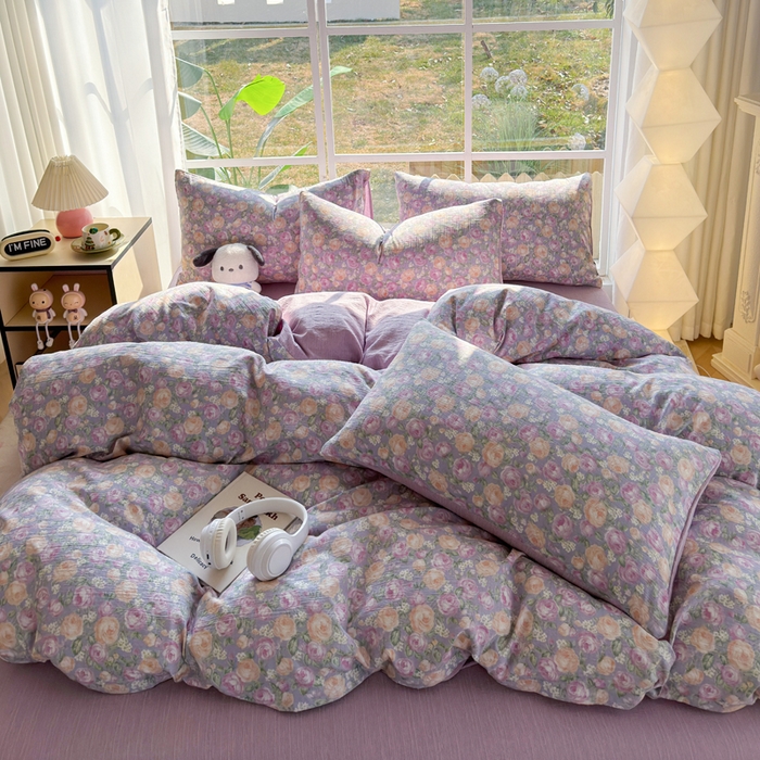 91家纺网 家纺一手货源 找家纺 王朝国际 2026新款时尚印花棉纱四件套 玫瑰园