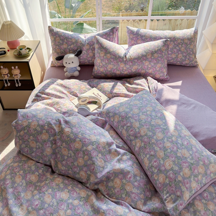 91家纺网 家纺一手货源 找家纺 王朝国际 2026新款时尚印花棉纱四件套 玫瑰园