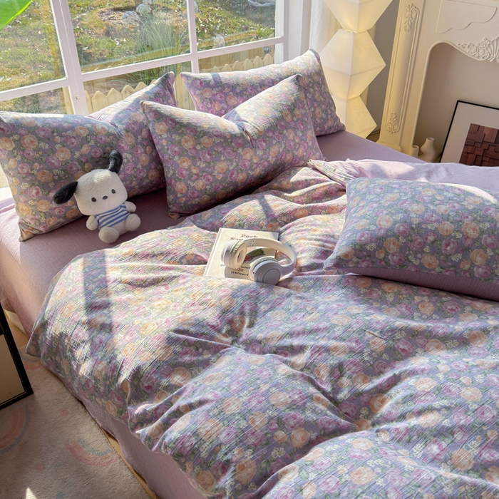 91家纺网 家纺一手货源 找家纺 王朝国际 2026新款时尚印花棉纱四件套 玫瑰园