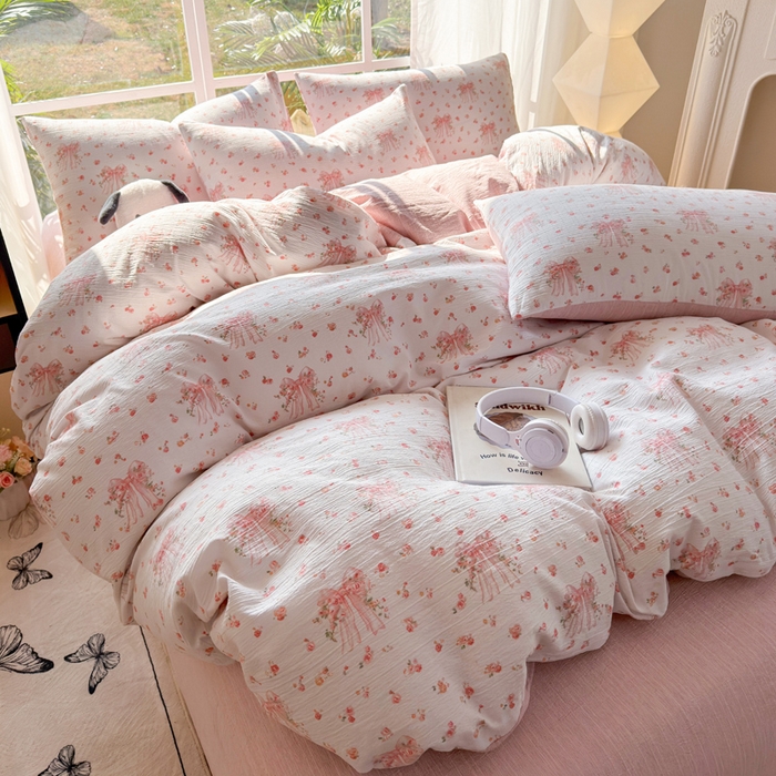 王朝国际 2026新款时尚印花棉纱四件套 梦幻花纱