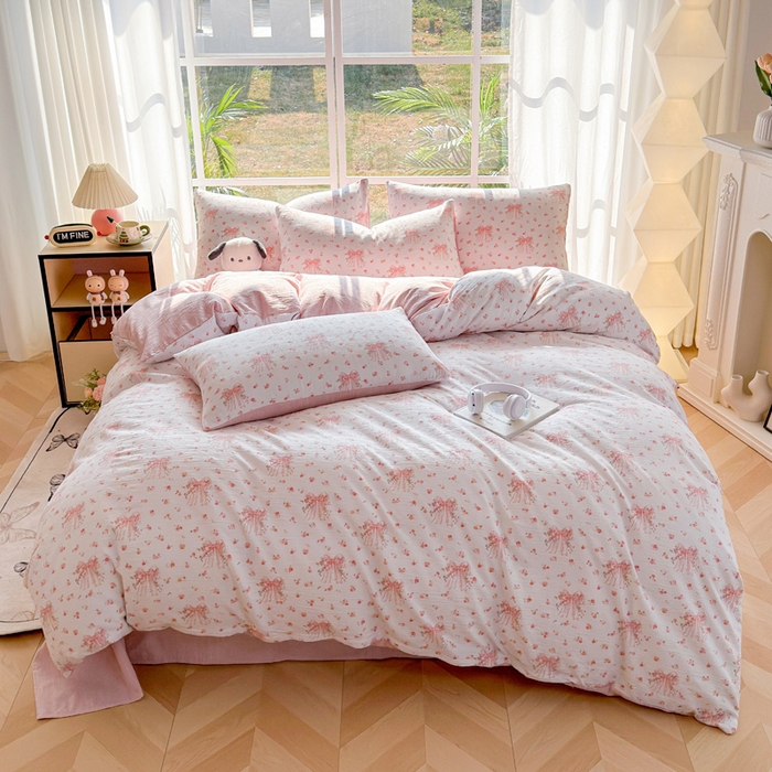 91家纺网 家纺一手货源 找家纺 王朝国际 2026新款时尚印花棉纱四件套 梦幻花纱