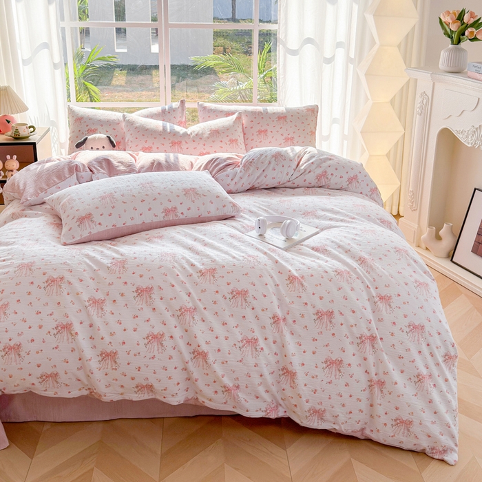 91家纺网 家纺一手货源 找家纺 王朝国际 2026新款时尚印花棉纱四件套 梦幻花纱