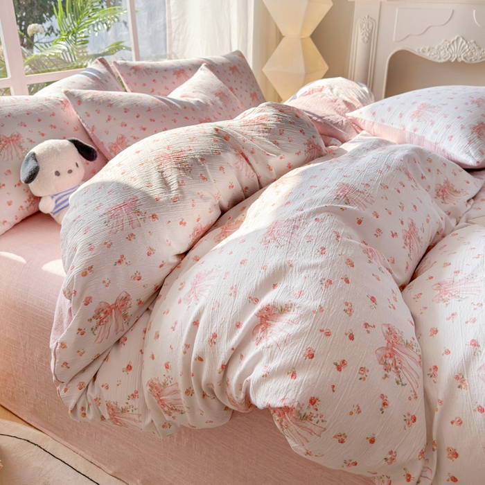 91家纺网 家纺一手货源 找家纺 王朝国际 2026新款时尚印花棉纱四件套 梦幻花纱