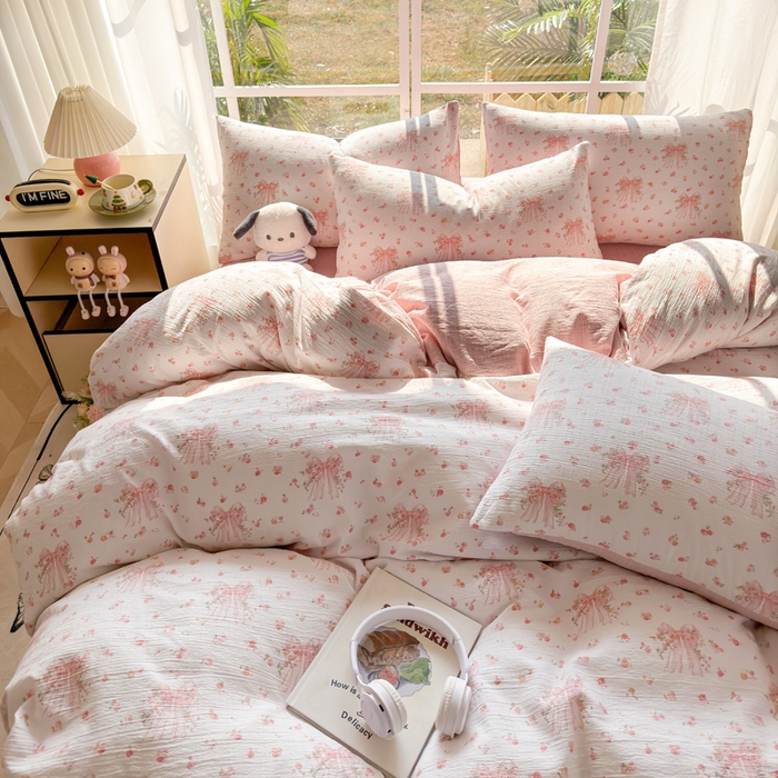 91家纺网 家纺一手货源 找家纺 王朝国际 2026新款时尚印花棉纱四件套 梦幻花纱