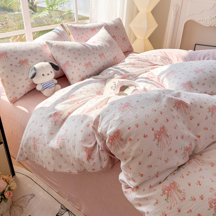 91家纺网 家纺一手货源 找家纺 王朝国际 2026新款时尚印花棉纱四件套 梦幻花纱