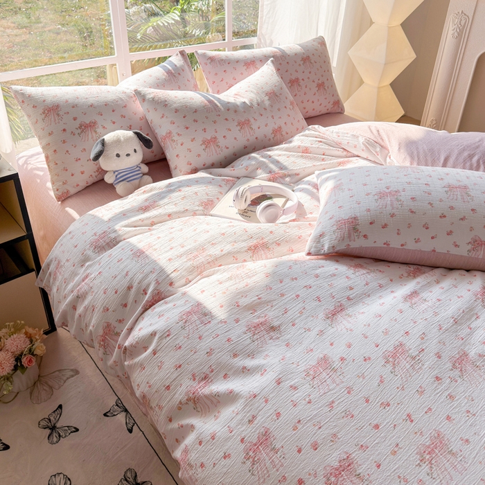 91家纺网 家纺一手货源 找家纺 王朝国际 2026新款时尚印花棉纱四件套 梦幻花纱