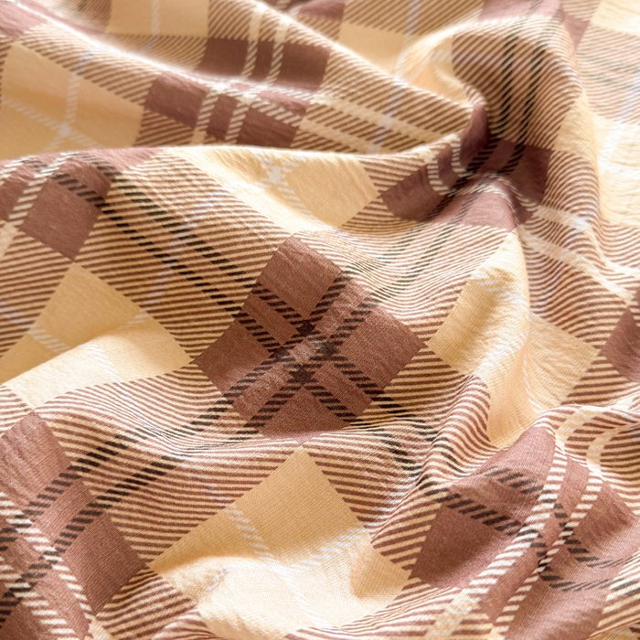 91家纺网 家纺一手货源 找家纺 王朝国际 2026新款时尚印花棉纱四件套 奶咖格