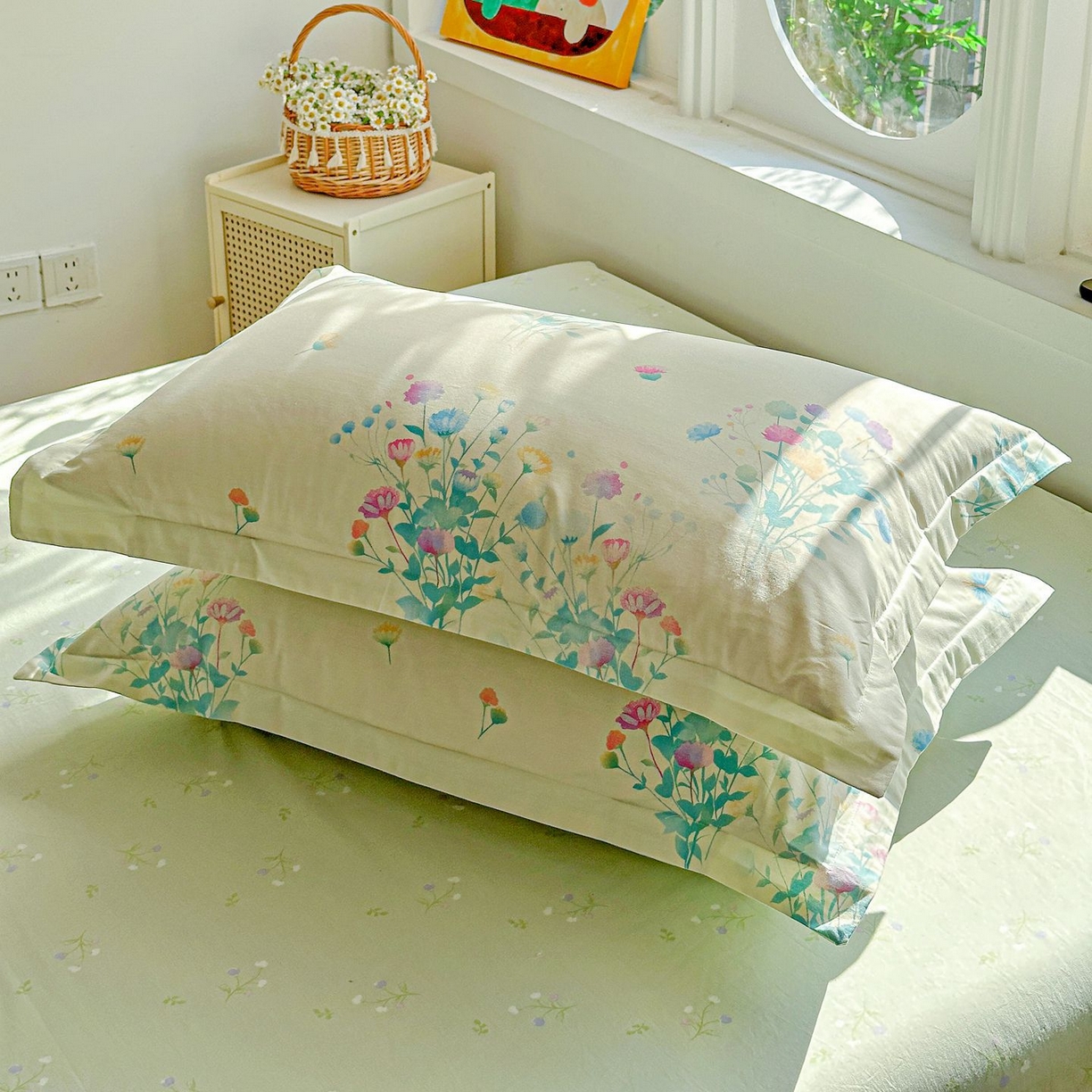 91家纺网 家纺一手货源 找家纺 恩泽家纺 2026新款13372ins全棉印花四件套单品系列-单枕套 空谷幽兰