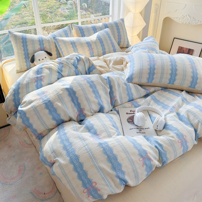 王朝国际 2026新款时尚印花棉纱四件套 奶油蝴蝶