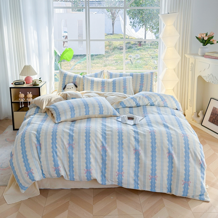 91家纺网 家纺一手货源 找家纺 王朝国际 2026新款时尚印花棉纱四件套 奶油蝴蝶