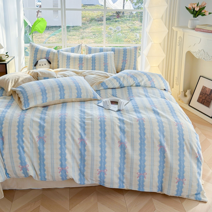 91家纺网 家纺一手货源 找家纺 王朝国际 2026新款时尚印花棉纱四件套 奶油蝴蝶