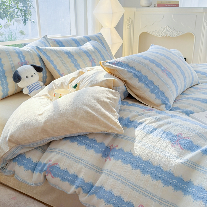 91家纺网 家纺一手货源 找家纺 王朝国际 2026新款时尚印花棉纱四件套 奶油蝴蝶