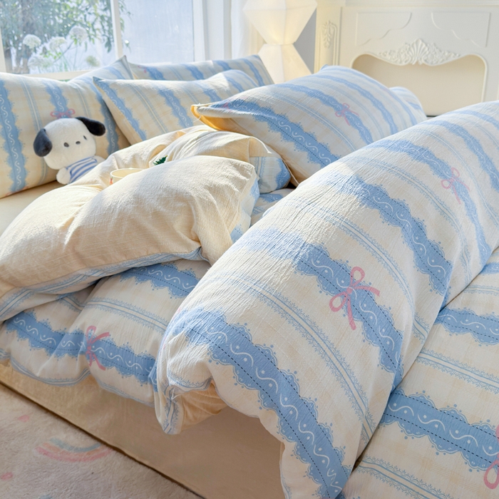 91家纺网 家纺一手货源 找家纺 王朝国际 2026新款时尚印花棉纱四件套 奶油蝴蝶