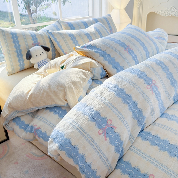 91家纺网 家纺一手货源 找家纺 王朝国际 2026新款时尚印花棉纱四件套 奶油蝴蝶