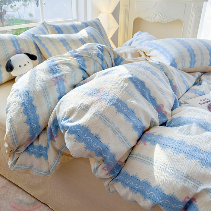 91家纺网 家纺一手货源 找家纺 王朝国际 2026新款时尚印花棉纱四件套 奶油蝴蝶