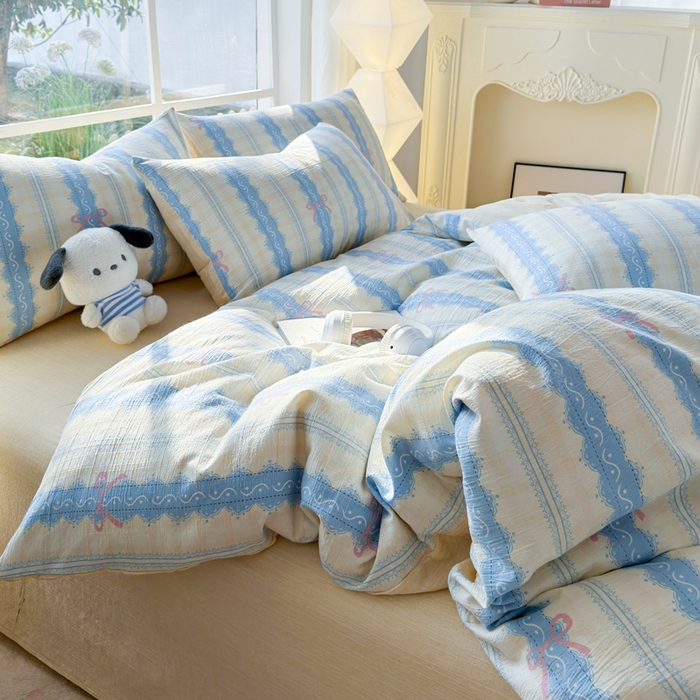 91家纺网 家纺一手货源 找家纺 王朝国际 2026新款时尚印花棉纱四件套 奶油蝴蝶