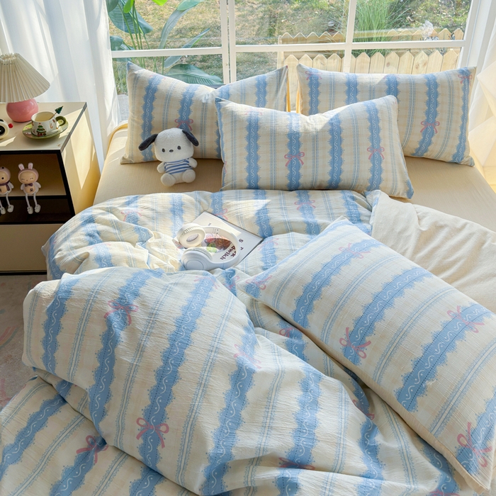 91家纺网 家纺一手货源 找家纺 王朝国际 2026新款时尚印花棉纱四件套 奶油蝴蝶