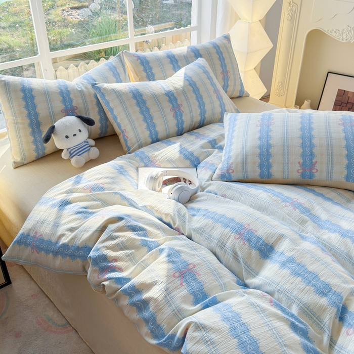 91家纺网 家纺一手货源 找家纺 王朝国际 2026新款时尚印花棉纱四件套 奶油蝴蝶