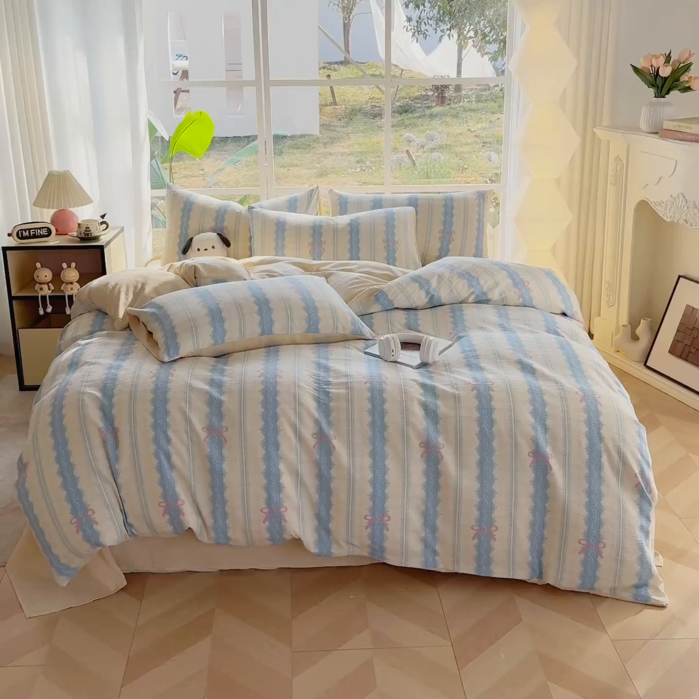 91家纺网 家纺一手货源 找家纺 王朝国际 2026新款时尚印花棉纱四件套 奶油蝴蝶