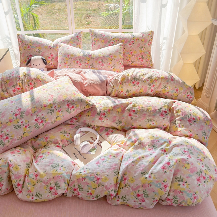 91家纺网 家纺一手货源 找家纺 王朝国际 2026新款时尚印花棉纱四件套 浅樱