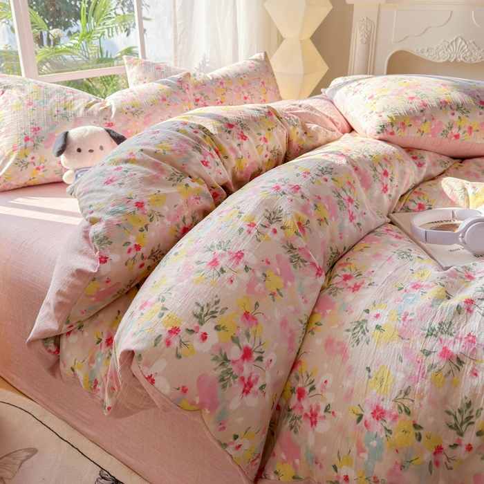 91家纺网 家纺一手货源 找家纺 王朝国际 2026新款时尚印花棉纱四件套 浅樱